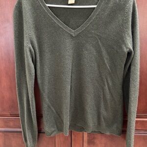 Olive Green Cashmere V-Neck Women's Sweater